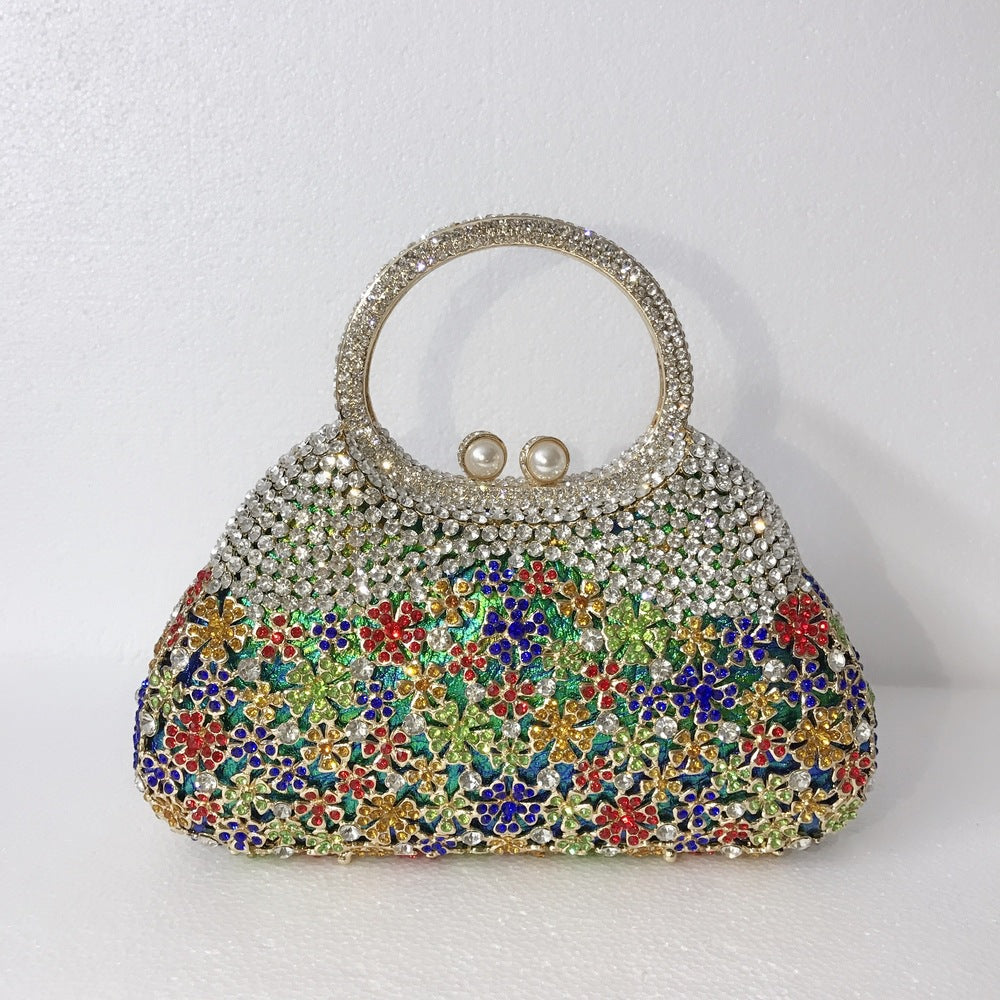 Full Rhinestones Clutch Metal Flower Evening Bag
