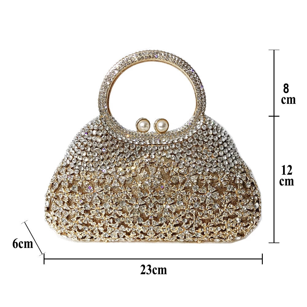 Full Rhinestones Clutch Metal Flower Evening Bag