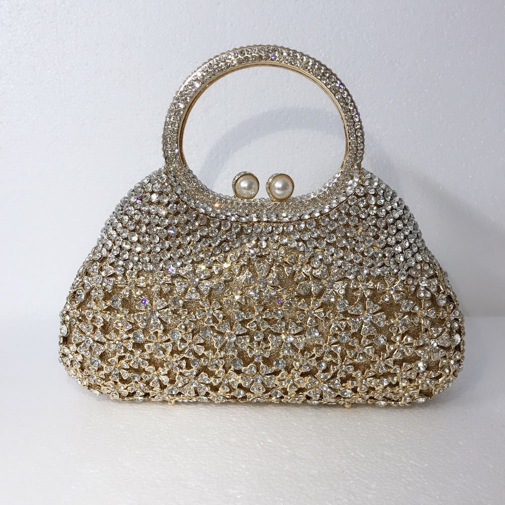 Full Rhinestones Clutch Metal Flower Evening Bag