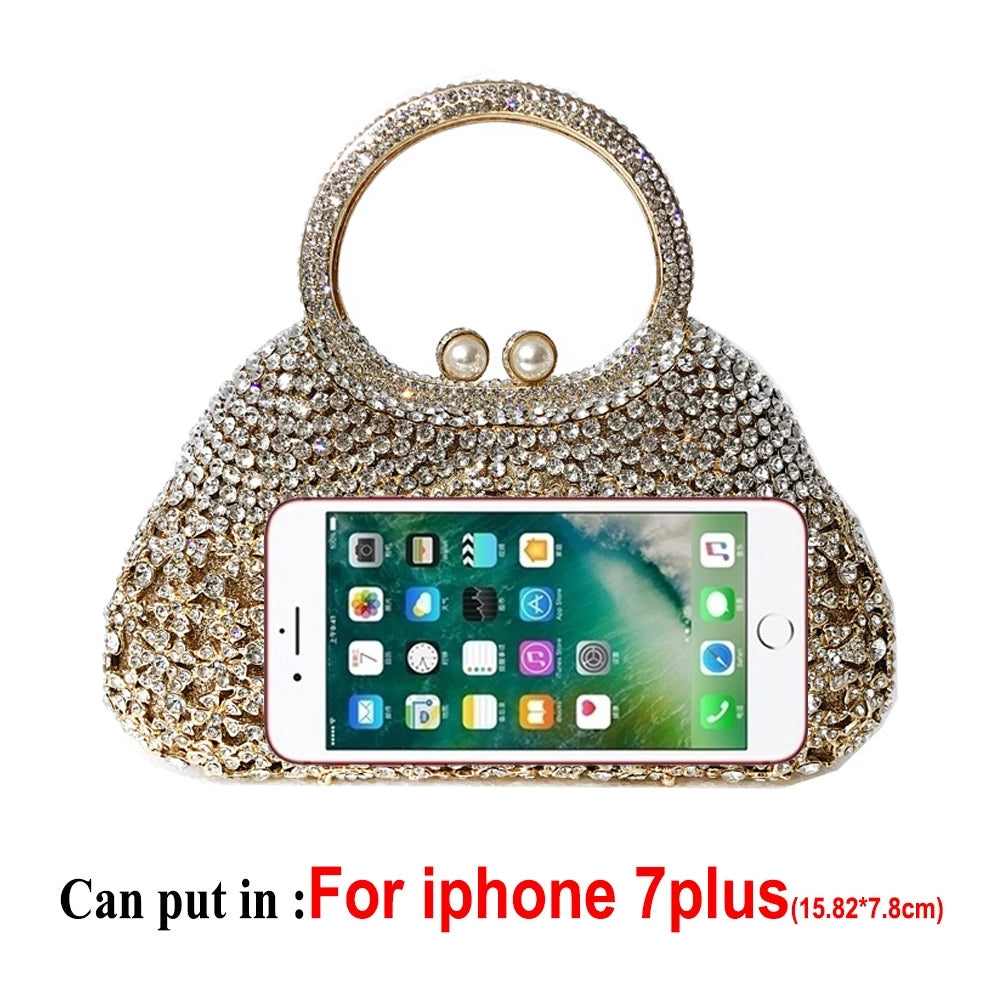 Full Rhinestones Clutch Metal Flower Evening Bag