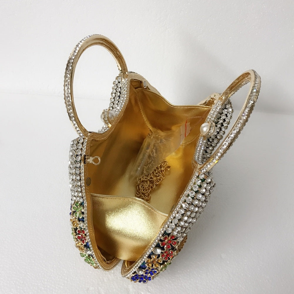 Full Rhinestones Clutch Metal Flower Evening Bag