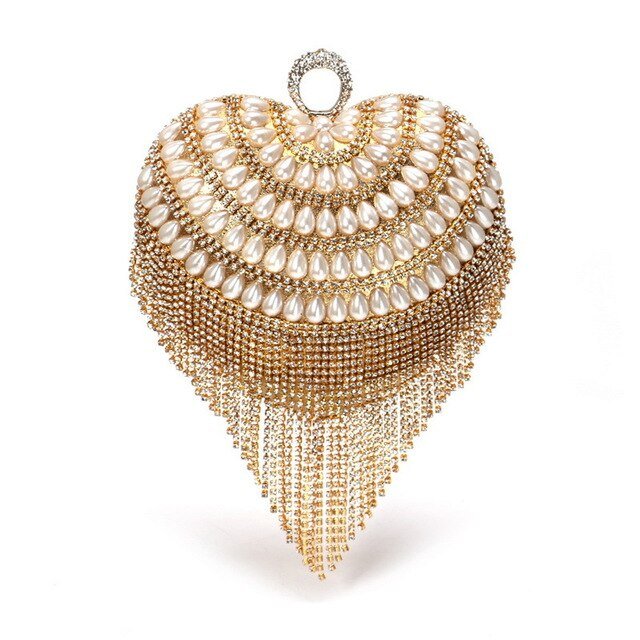 Heart Design Women Clutches Diamonds Evening Bags With Tassel