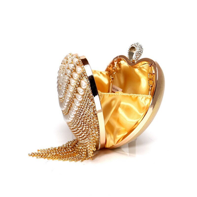 Heart Design Women Clutches Diamonds Evening Bags With Tassel