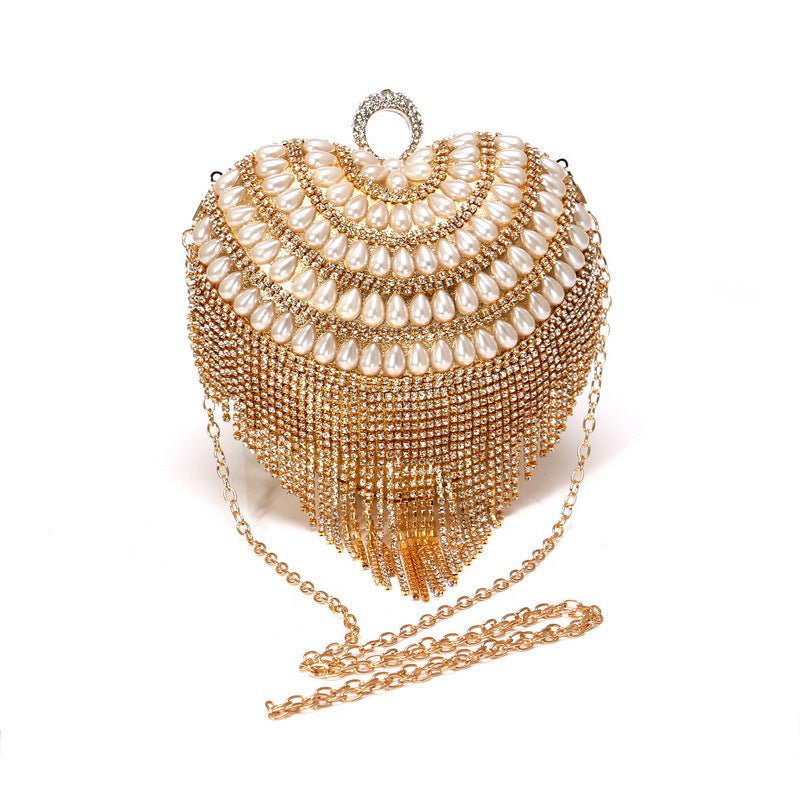 Heart Design Women Clutches Diamonds Evening Bags With Tassel