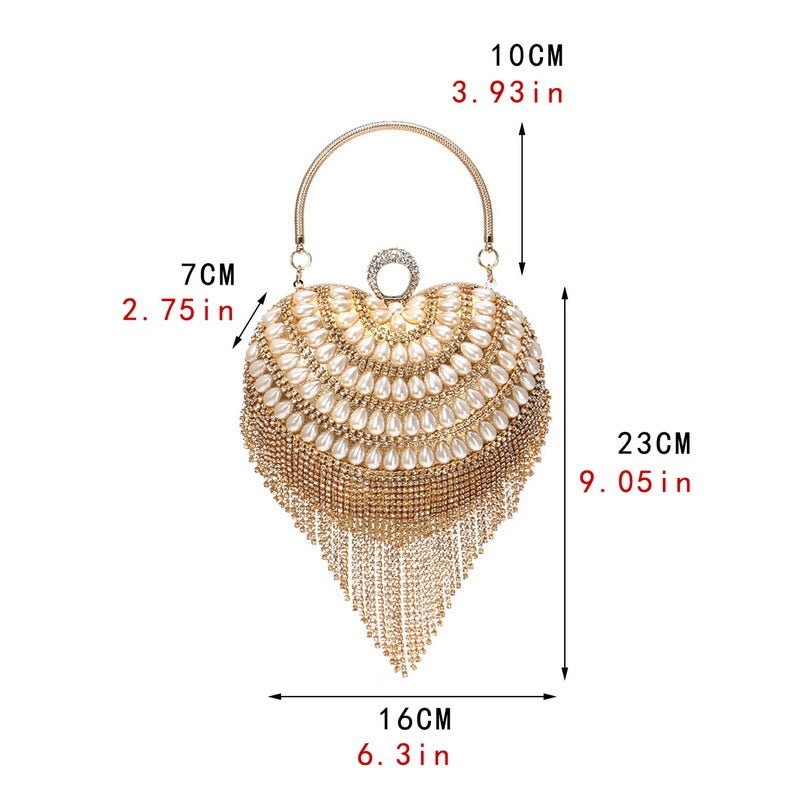 Heart Design Women Clutches Diamonds Evening Bags With Tassel