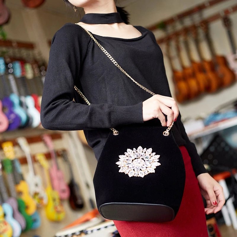 Large Velvet Diamond Floral Evening Bag