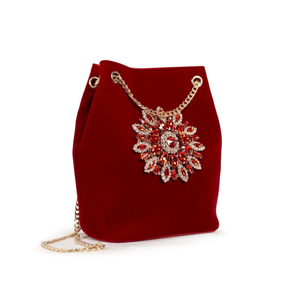 Large Velvet Diamond Floral Evening Bag