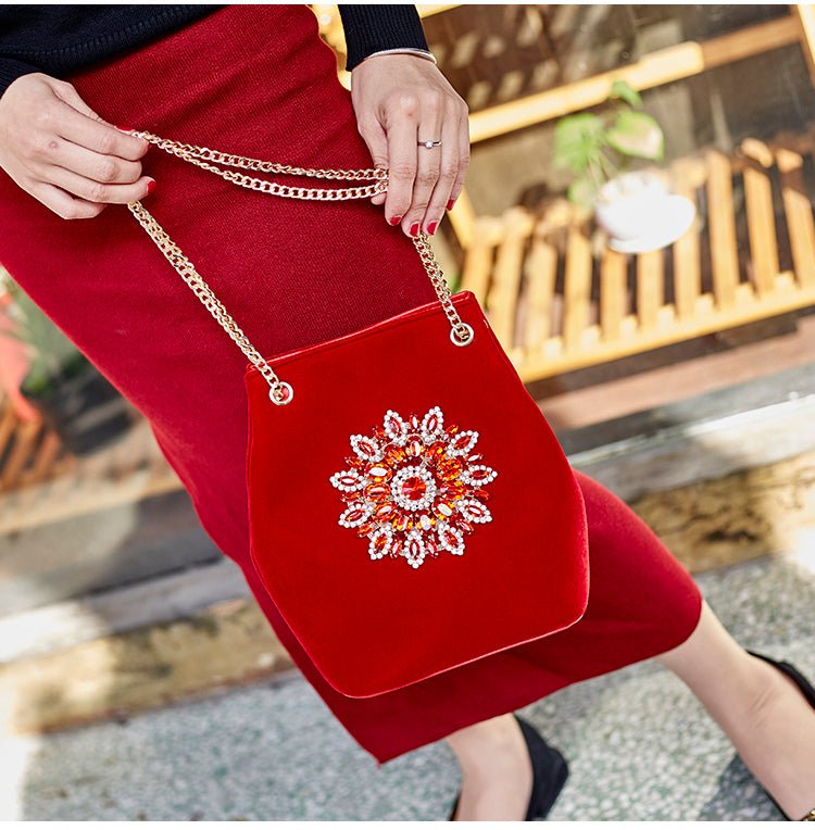 Large Velvet Diamond Floral Evening Bag