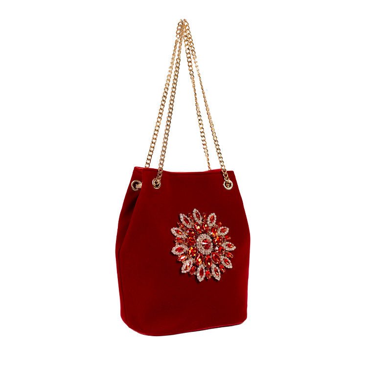 Large Velvet Diamond Floral Evening Bag