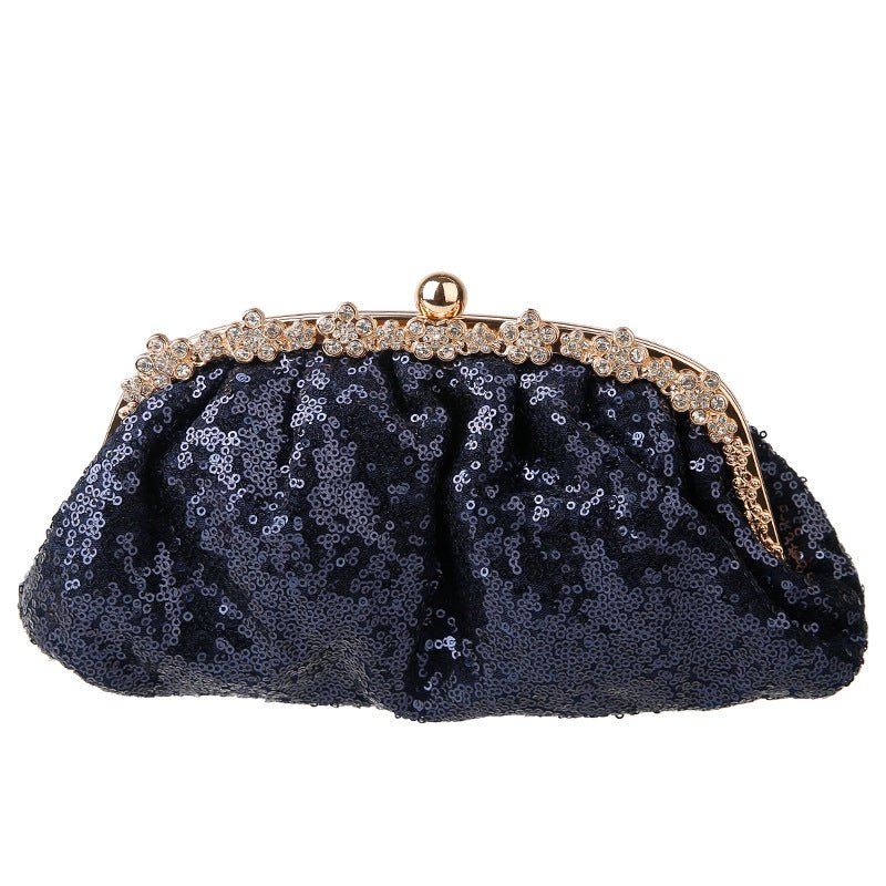 Navy Sequined Rhinestone Evening Clutch Bag