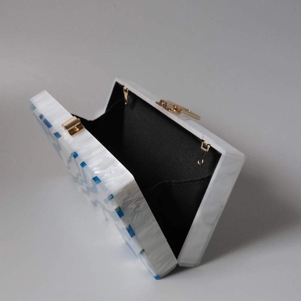 Party Chain Shoulder Bag Blue Acrylic Evening Wedding Purse