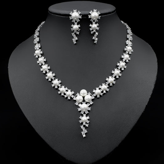 Pearl Cubic Zirconia Wedding Jewelry Sets Necklaces For Girls