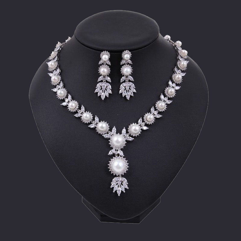 Pearl Necklace Cubic Zirconia Wedding Jewelry Sets