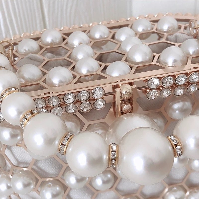 Pearl Women's Handbag Wedding Clutch Purse Metal Basket Shoulder Bag
