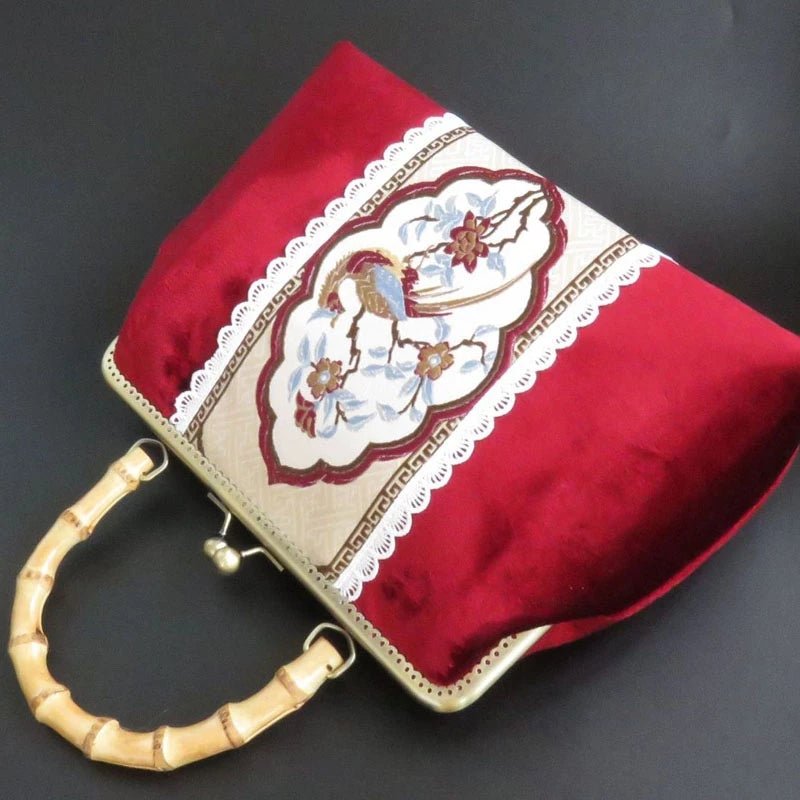 Red Velvet Flower Evening Clutch Handbag