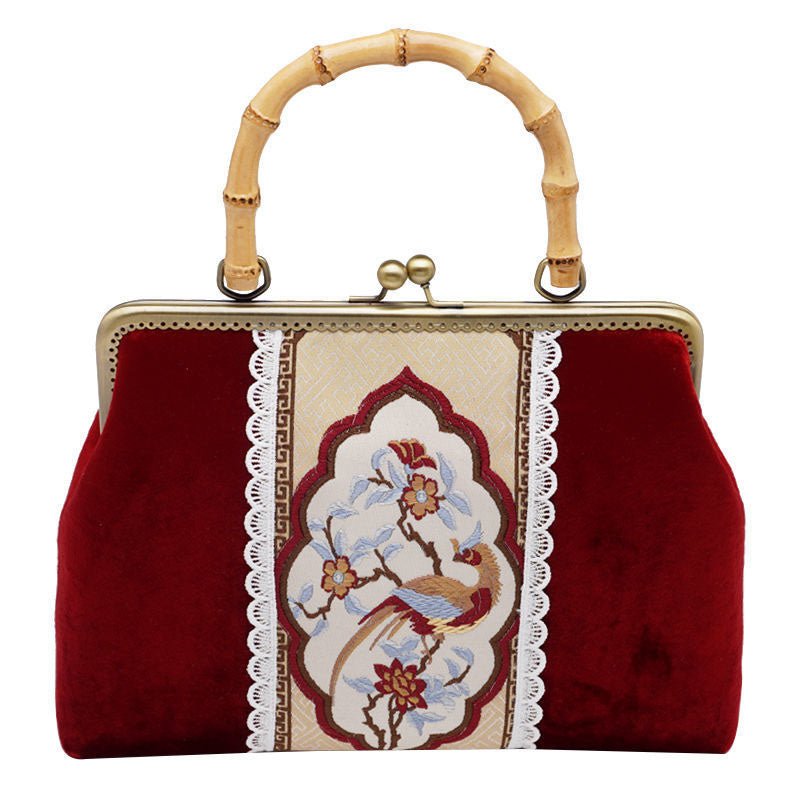 Red Velvet Flower Evening Clutch Handbag