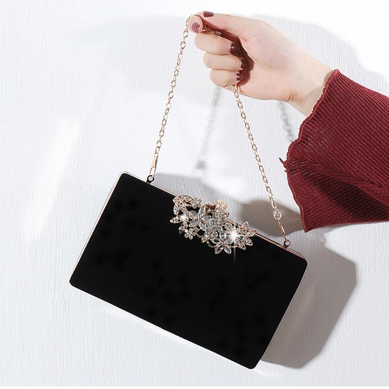 Rhinestone Evening Bag Exquisite Flower Lock Clutch