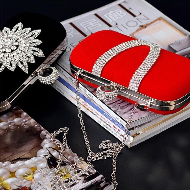 Rhinestone Evening Bag Flower Wedding Clutch