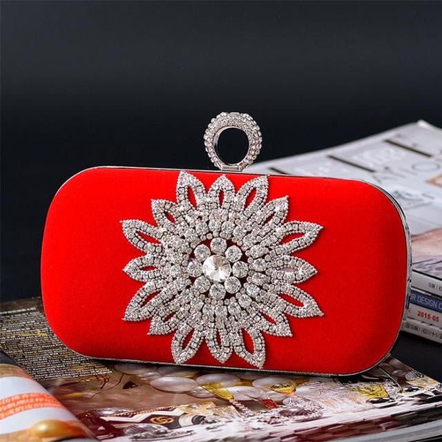 Rhinestone Evening Bag Flower Wedding Clutch