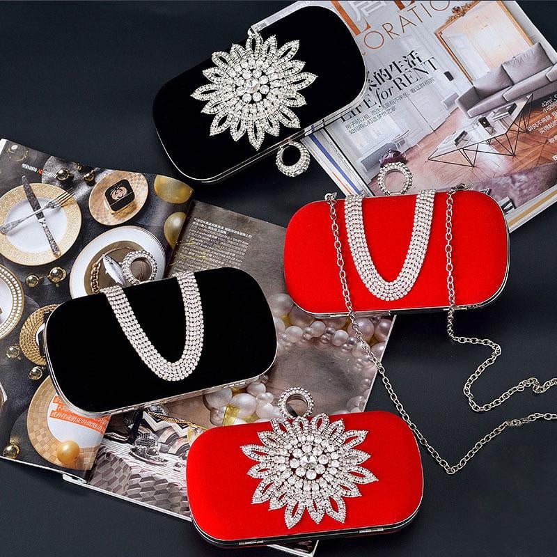 Rhinestone Evening Bag Flower Wedding Clutch