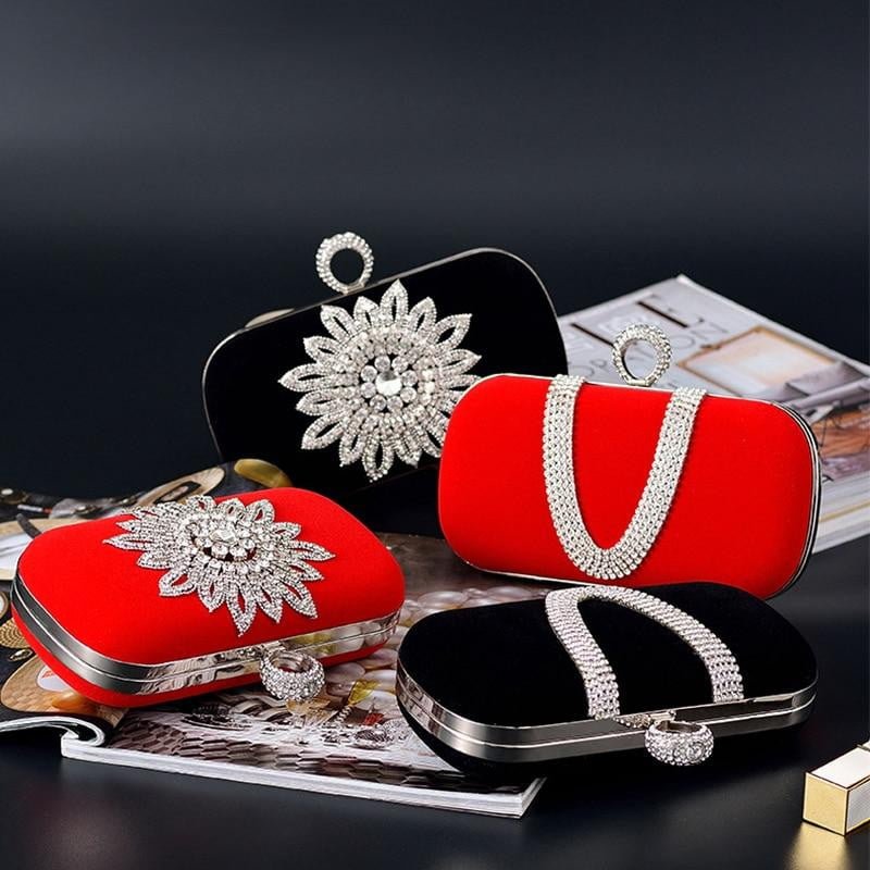Rhinestone Evening Bag Flower Wedding Clutch