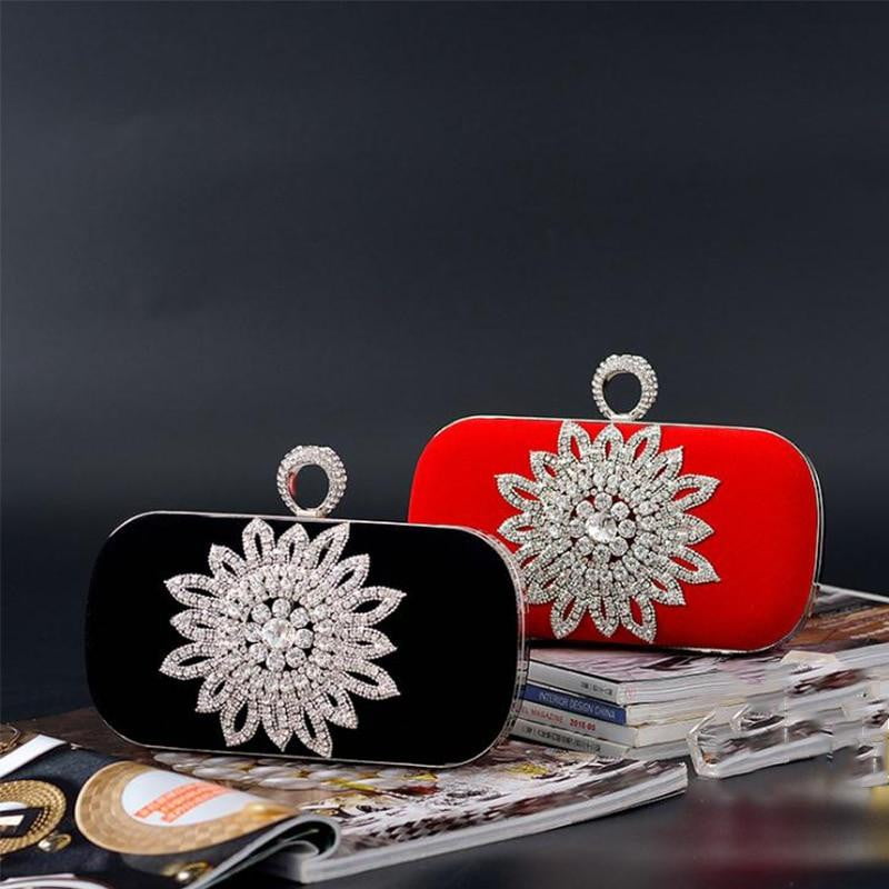 Rhinestone Evening Bag Flower Wedding Clutch