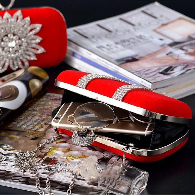 Rhinestone Evening Bag Flower Wedding Clutch