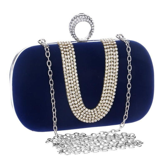 Rhinestone Evening Bag Suede Velvet Ring Clutch