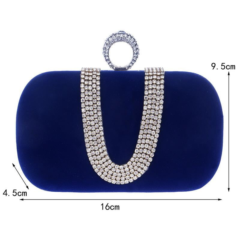 Rhinestone Evening Bag Suede Velvet Ring Clutch