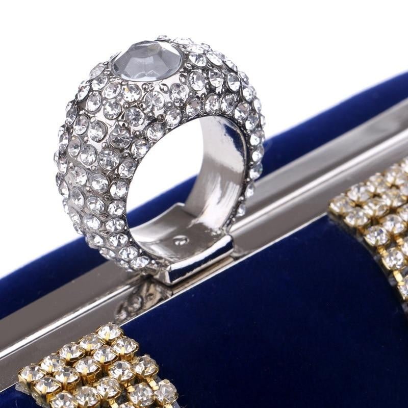 Rhinestone Evening Bag Suede Velvet Ring Clutch