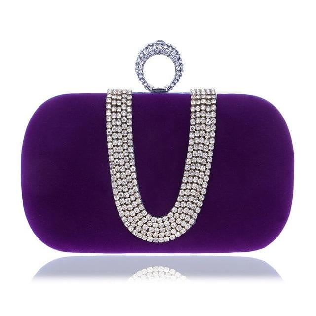 Rhinestone Evening Bag Suede Velvet Ring Clutch