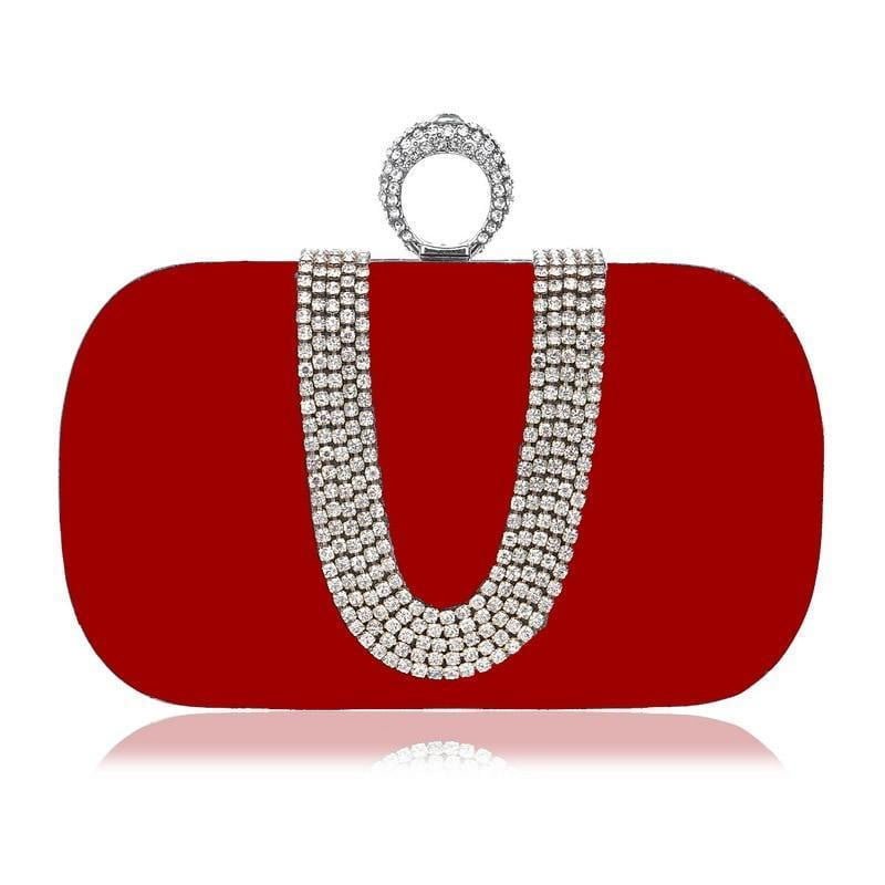 Rhinestone Evening Bag Suede Velvet Ring Clutch