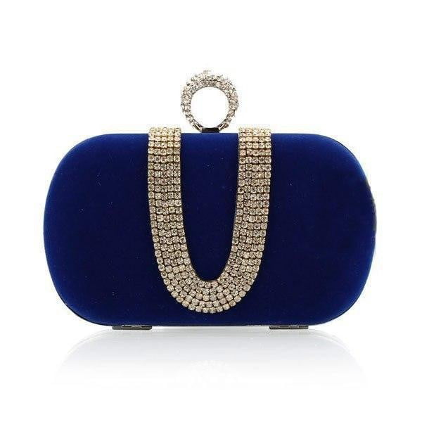Rhinestone Evening Bag Suede Velvet Ring Clutch