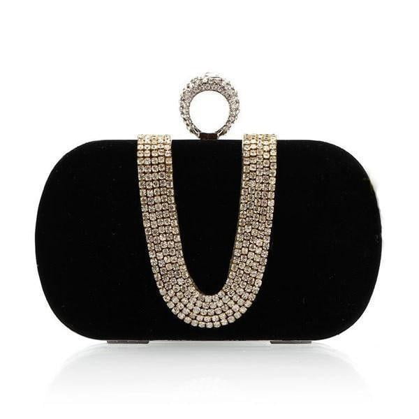 Rhinestone Evening Bag Suede Velvet Ring Clutch