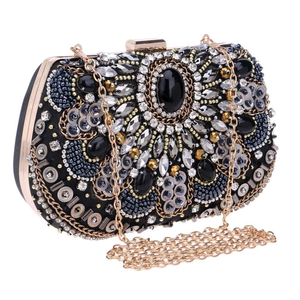 Rhinestone Evening Bags Black Diamond Beaded Clutches