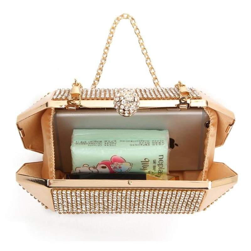Rhinestone Evening Bags Luxury Iron Box Clutch