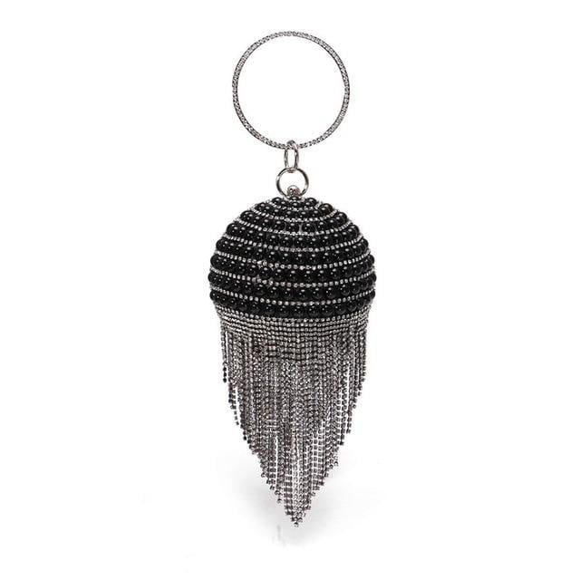 Round Evening Bag Diamonds Pearl Tassel Clutch