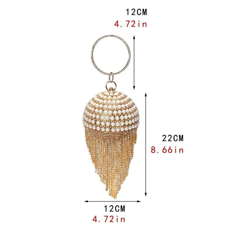 Round Evening Bag Diamonds Pearl Tassel Clutch