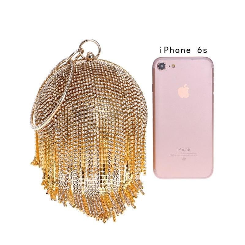 Round Shaped Full Rhinestone Evening Bag with Tassel