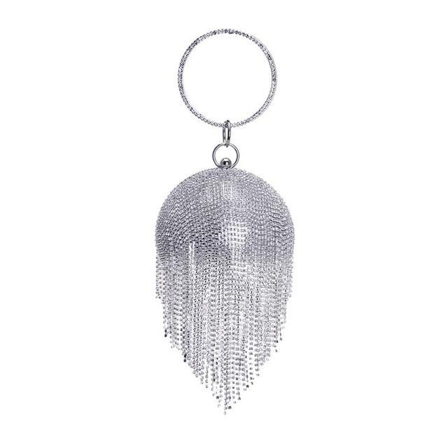 Round Shaped Full Rhinestone Evening Bag with Tassel