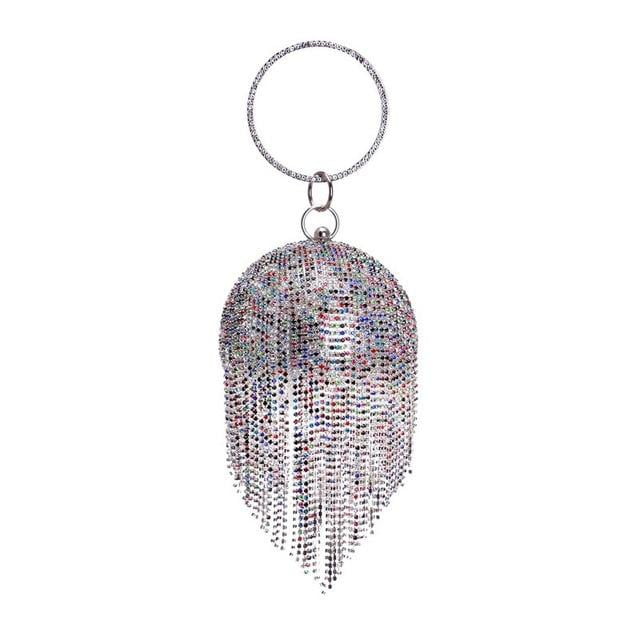 Round Shaped Full Rhinestone Evening Bag with Tassel