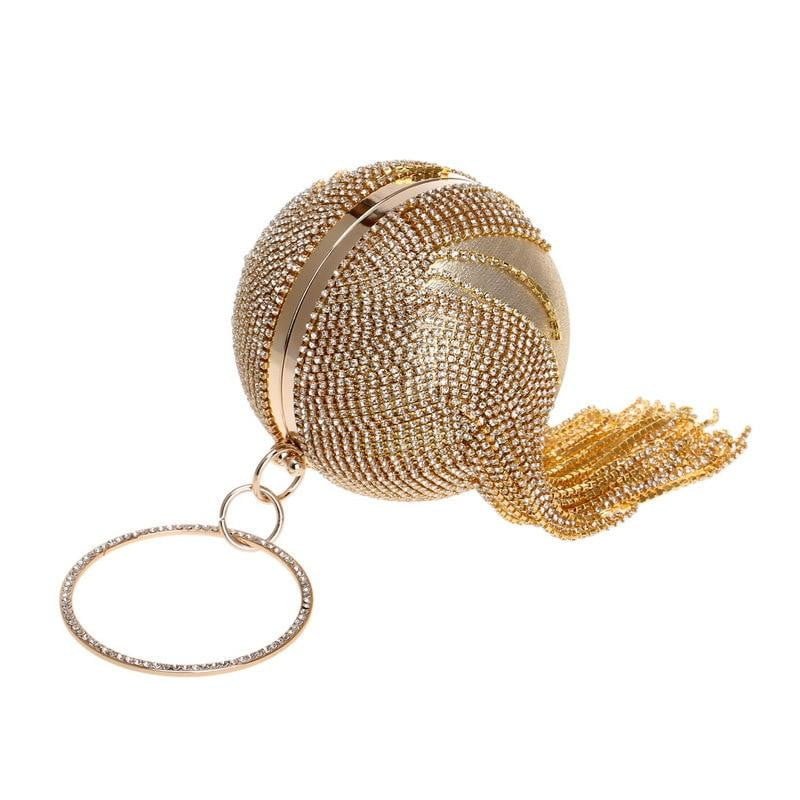 Round Shaped Full Rhinestone Evening Bag with Tassel