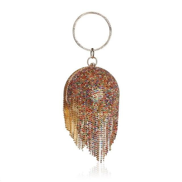 Round Shaped Full Rhinestone Evening Bag with Tassel