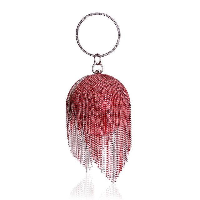 Round Shaped Full Rhinestone Evening Bag with Tassel