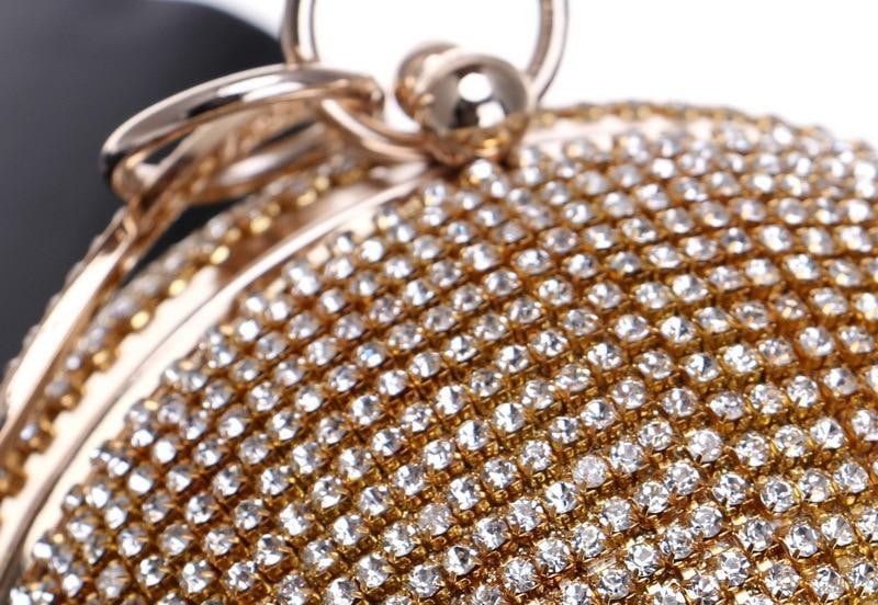 Round Shaped Full Rhinestone Evening Bag with Tassel