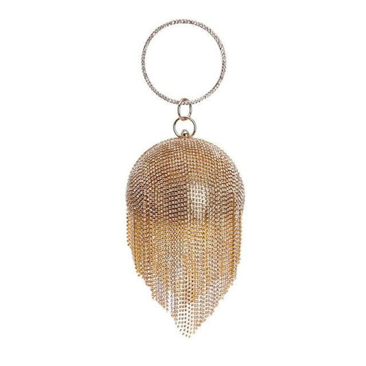 Round Shaped Full Rhinestone Evening Bag with Tassel
