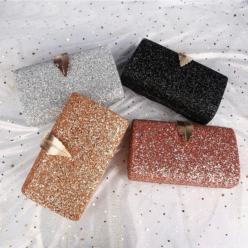 Sequin Evening Bags Glitter Leaf Decoration Clutches