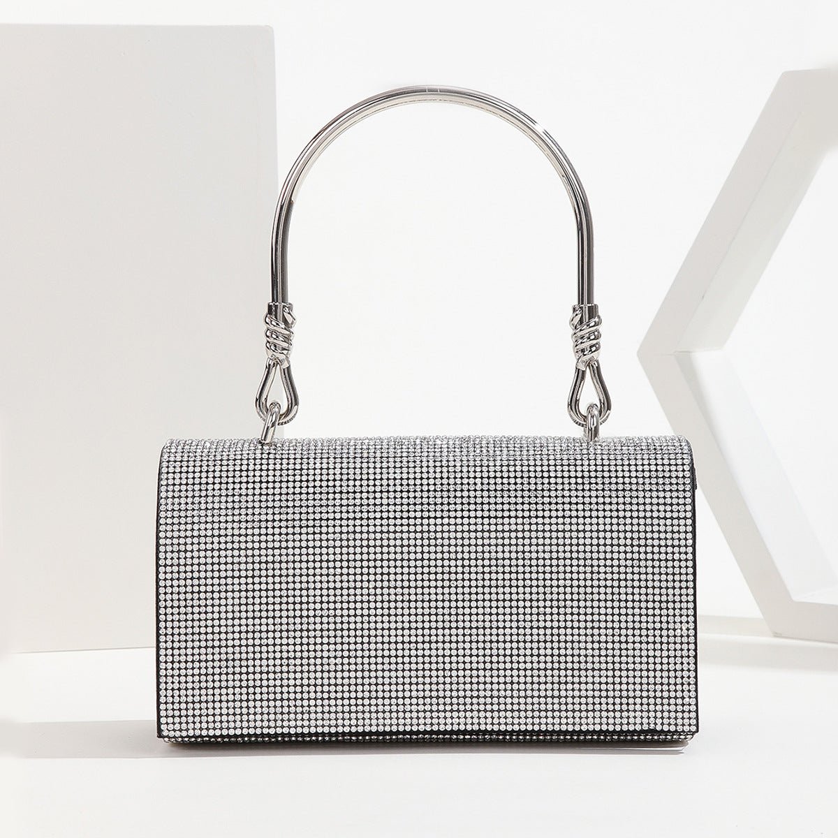 Square Handle Rhinestone Evening Party Clutch Bag