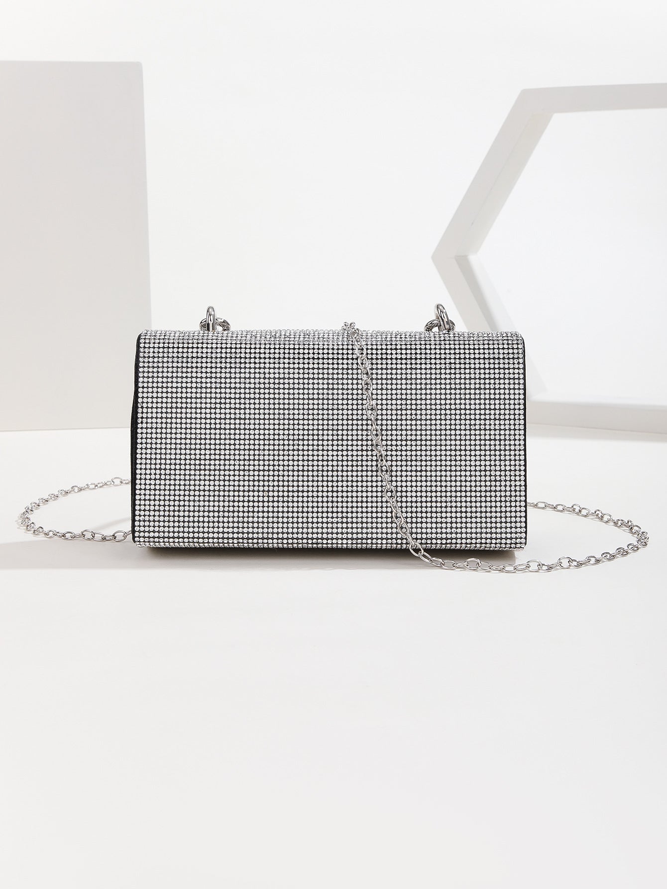 Square Handle Rhinestone Evening Party Clutch Bag