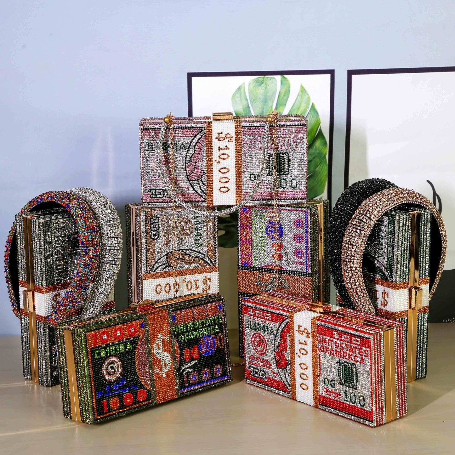 Stack of Cash Clutch Purses Women Crystal Evening Bags